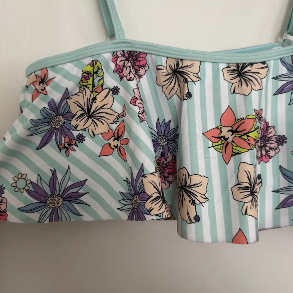Limeapple Destiny Crinkle Square Neck Floral Striped Bikini